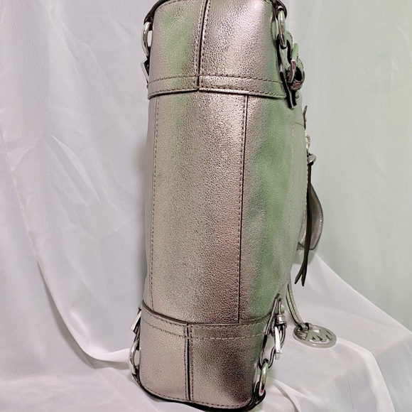 Authentic MICHAEL KORS Fallon Medium Nickel Satchel Leather Handbag - Picture 7 of 17